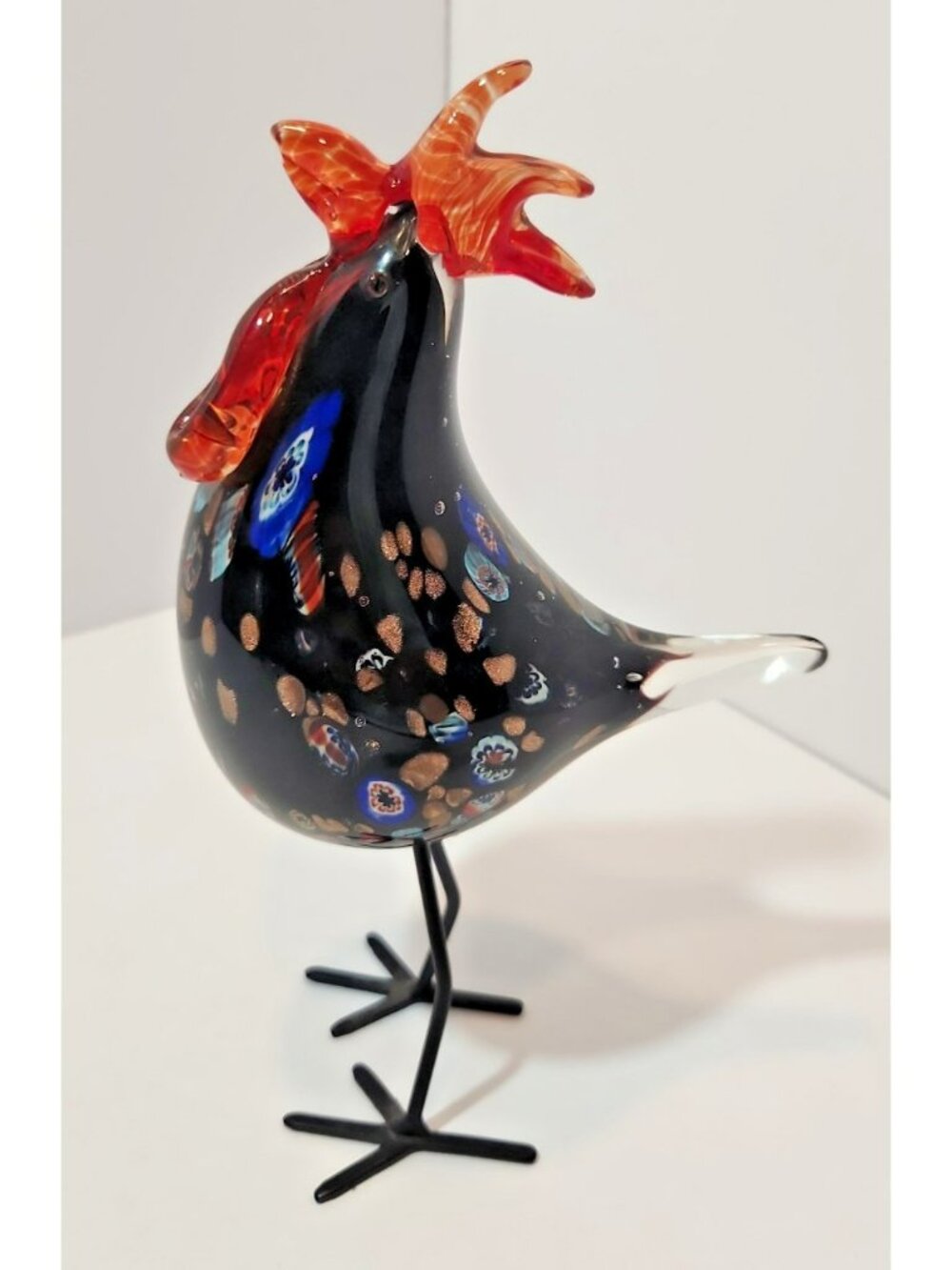 Vintage Murano Style Hand Blown Art Glass Rooster Multicolor Figurine 8.5"